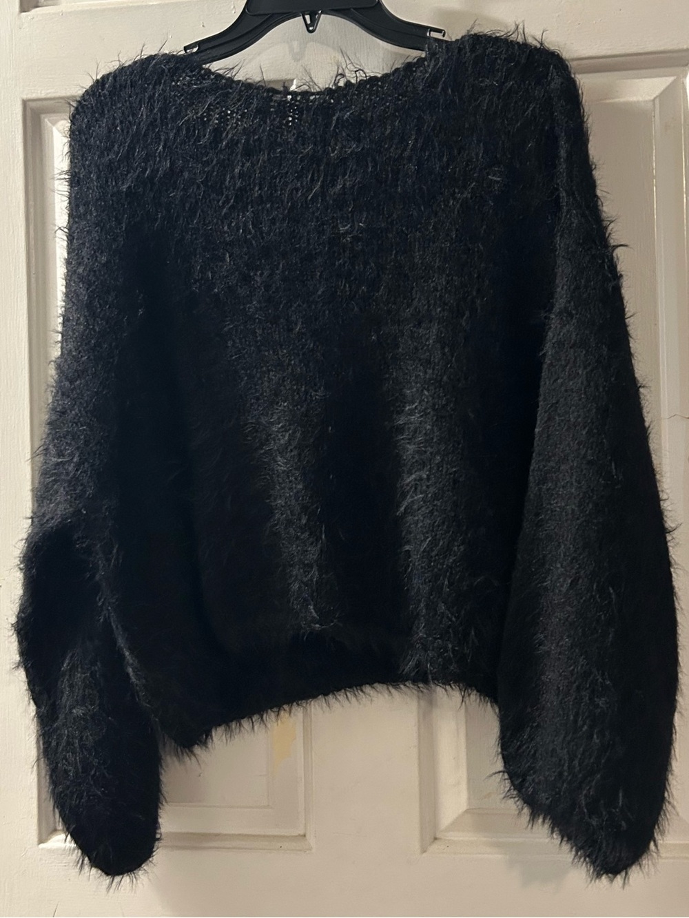 Free People Black Fuzzy Crewneck Sweater